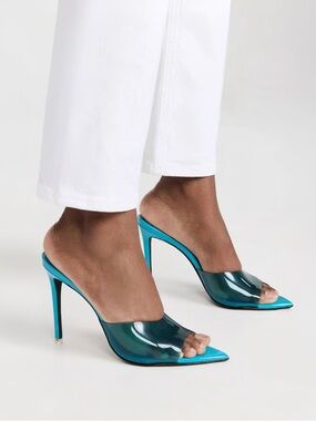 Black Suede Studio Bella Turquoise Patent Mule Sz 40 MSRP $300